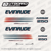 2004-2005 Evinrude 250 hp Direct Injection Decal Set White Models. 0215275, 0215277, 0215278, 0215587, 0215554, 0215280, 0215279, 0215285, 0215286