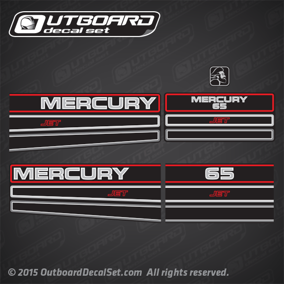 1994-1995 Mercury 65 JET Design I decal set 826327A95, 828353A12, 822360A14, 822360A15, 822361A15, 822360A16, 822361A16