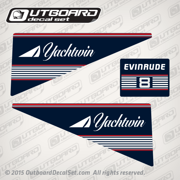 1991 Evinrude 8 hp Yachtwin decal set 0283751, 0283752, 0283753, 0284089, 0283541, 0283543, 0284057, 0283906
