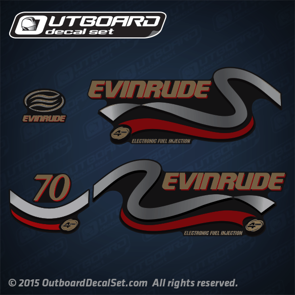 1999 2000 Evinrude 70 hp 4 stroke (Four Stroke) Gold Version decal set 5031127, 5031141, 5031126 and 5031128.