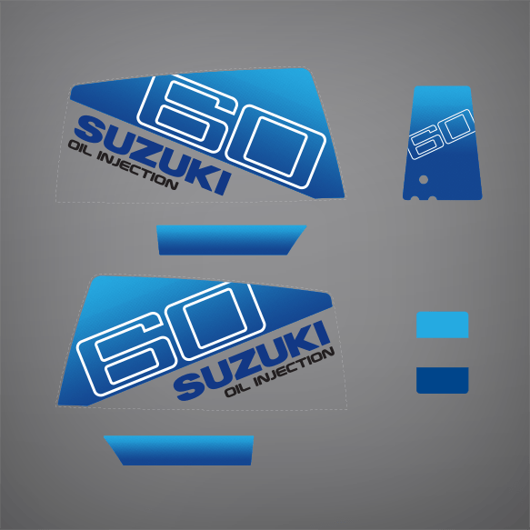 1983-1984 Suzuki 60 Hp Oil Injection Decal Set 61441-95360, 61443-95360, 61443-95361, 61453-95360, 61453-95361, 61435-95360, 61435-95361, 61442-94560, 61442-94600-019