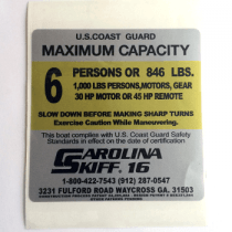 4X4 (SILVER) CAROLINA SKIFF - 16 Boat Capacity Decal 6 PERSONS 846 LBS. 1000 LBS PERSONS MOTORS GEAR 30 HP MOTOR OR 45 HP REMOTE