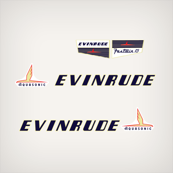 1955 Evinrude Aquasonic Fastwin 15 hp decal set new