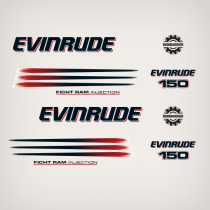 2002-2006 EVINRUDE 150 hp Ficht Ram Injection decal Set White Models 0215288, 0215292, 0215291, 0215276, 0215279, 0215287, 0215295