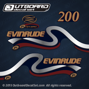 1999 2000 Evinrude 200 hp Ficht Direct Fuel Injection decal set, 0214753, 0214752, 0215177, 0213598, 0213579,