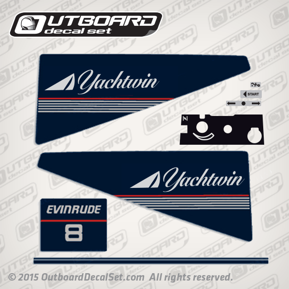 1986 Evinrude 8 hp Yachtwin decal set 0282713, 0282714, 028271, 0282716