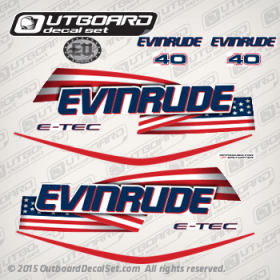 2004-2008 Evinrude 40 hp E-TEC white models stars and stripes decal set