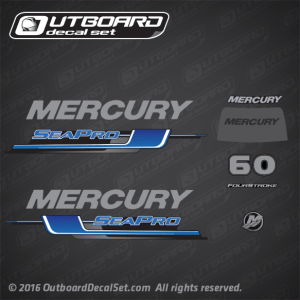 2006-2016 Mercury 60 hp Seapro Fourstroke decal set 8M0118181, 8M0118165
