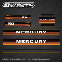 1984 1985 MERCURY Outboards 50 hp decal set 43198A84 BROWN - WRAP AROUND COWL 3247A3 8181A2 8181A4