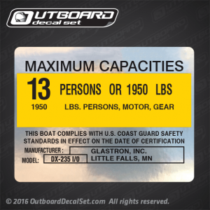 GLASTRON INC-DX-235 I-O BOAT CAPACITTY DECAL