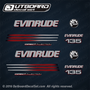2006 Evinrude 135 hp Direct Injection decal set Blue models.  0352504, 0215270, 0215268, 0215269, 0215555, 0215226, 0215243