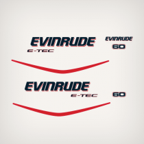 2005-2008 Evinrude 60 hp E-TEC decal set White cover. 0215545, 0215816, 0215817, 0215559, 0215560, 0215815, 0215896 