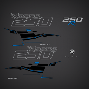 2006-2018 Mercury Racing 250R Verado 4S Decal Set Black Models / BLUE / Flat Vinyl Decals