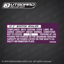 1978 Boston Whaler 15' 3" Purple Boat Capacity decal