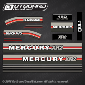 1986 1987 MERCURY 150 hp XR2 black max Oil injected Outboards decal set (Outboards)