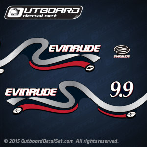 0285260 DECAL SET, 1999, 2000 Evinrude 10 hp / 9.9 hp 4 Stroke decal set blue motors Outboards