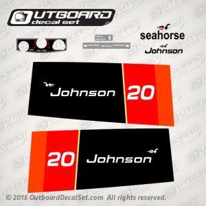 Johnson 20 hp Manual decal set for late 1976 Outboards.