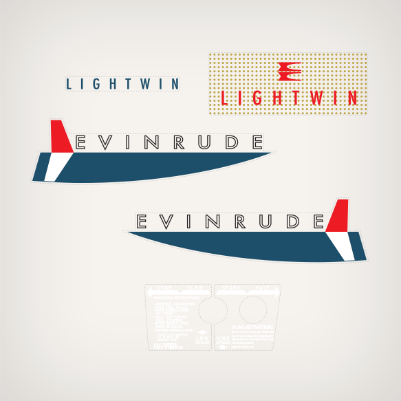1962 Evinrude 3 hp Lightwin decal set 0278307, 3042, 3043, 3044