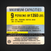 2000 C & C Manufacturing Mod 244 Series Boat Capacity decal. MAXIMUM CAPACITIES  9 PERSONS OR 1350 LBS. 3200 LBS, PERSONS, MOTORS, GEAR 300 H.P. MOTOR  THIS BOAT COMPLIES WITH U.S COAST GUARD SAFETY STANDARDS IN EFFECT ON THE DATE OF CERTIFICATION  MANUFA