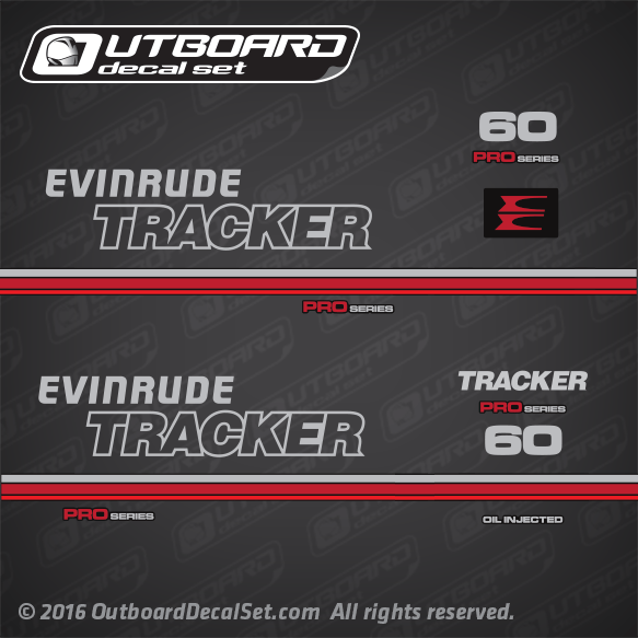 1989 Evinrude tracker 60 hp decal set Pro Series Red