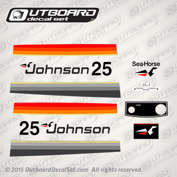 1977 Johnson 25 hp decal set 0388404 0387946 0387947