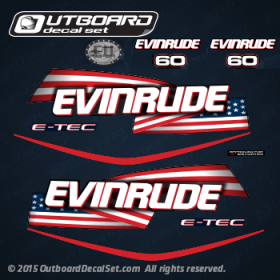 2004-2008 Evinrude 60 hp E-TEC Blue models stars and stripes decal set