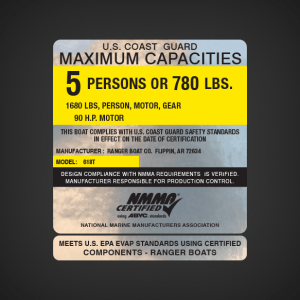 Ranger Boat CO 618T Boat Capacity Decal Set