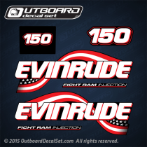 1999 2000 Evinrude 150 hp Ficht Ram Fuel Injection Stars and Stripes decal set 2003-2004 2005 2006
