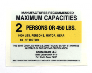 4X3-D- CADDO BOATS LLC Boat Capacity Decal (WHITE)