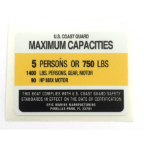 4X3-D- EPIC MARINE MANUFACTURING Boat Capacity Decal (WHITE)