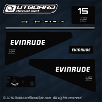 1989-1991 Evinrude 15 hp decal set black and white version, 0283751, 0283752, 0283753, 0283814 DECAL SET, 0211422, 0211159 FRONT PLATE DECAL