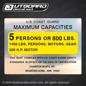 Champion boats inc Capacity decal (Boat Capacity Decals) 5.5x4