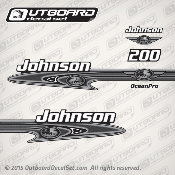 2001 Johnson 200 hp OceanPro decal set 0348388, 0348649, 0348381, 5002048