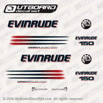 2006 Evinrude 150 hp Direct Injection decal set White models. 0352504, 0215288, 0215291, 0215292, 0215554, 0215295, 0215279, 0351222, 0351237 