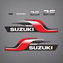 1989-2000 Suzuki 25 hp Decal Set 61443-95D50, 61453-95D50, 21131-96010, 61422-95D30, 61435-95D80 