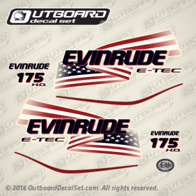 2004-2014 Evinrude 175 hp H.O. E-TEC Flag Decal Set White engine covers