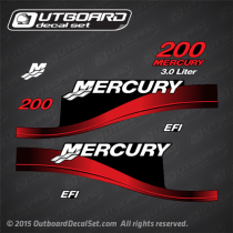 2002-2006 Mercury 200 hp EFI 3.0 liter decal set 891822A03, 880012T1, 880012T2