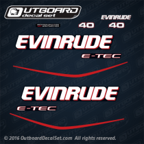 2004, 2005, 2006, 2007, 2008 Evinrude 40 hp E-TEC decal set BLUE. 0215536, 0215537, 0215538, 0215559, 0215560, 0215896