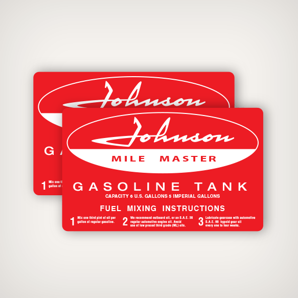 1958 Johnson Mile Master 6 U.S Gallons Fuel Tank decal