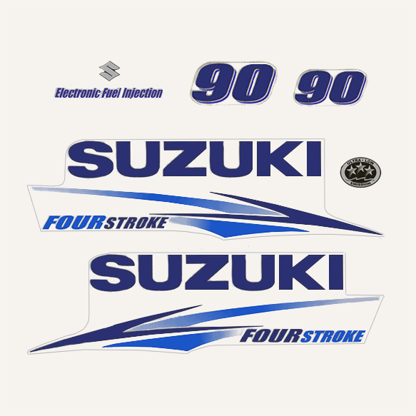 2014-2016 Suzuki 90 Hp Fourstroke EFI Decal Set 61443-87L30, 61453-87L30, 61435-87LA0, 61435-87LA0, 61446-87L20, 68111-38A21-N-9Y, 68111-18G20, 61471-98J00 