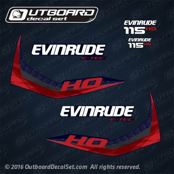 2015 Evinrude 115 hp decal set E-TEC H.O. Blue Models. 0216438, 0216358, 0216360, 0216415, 0216416, 0215896