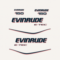 2009-2013 Evinrude 150 hp E-tec decal set white engines 0215733, 0215734, 0215886, 0215887, 0215667, 0215545, 0215747, 0215774, 0352505, 0215558
