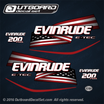 2004-2008 Evinrude 200 hp H.O. E-TEC Flag Decal Set Blue HL HX Models