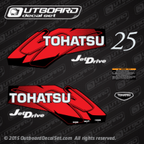 2002 and ealier Tohatsu Outboard 25hp M25H jet drive 2-stroke decal set Red 