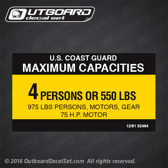 1992 Quantum Marine Boat Capacity decal 52464