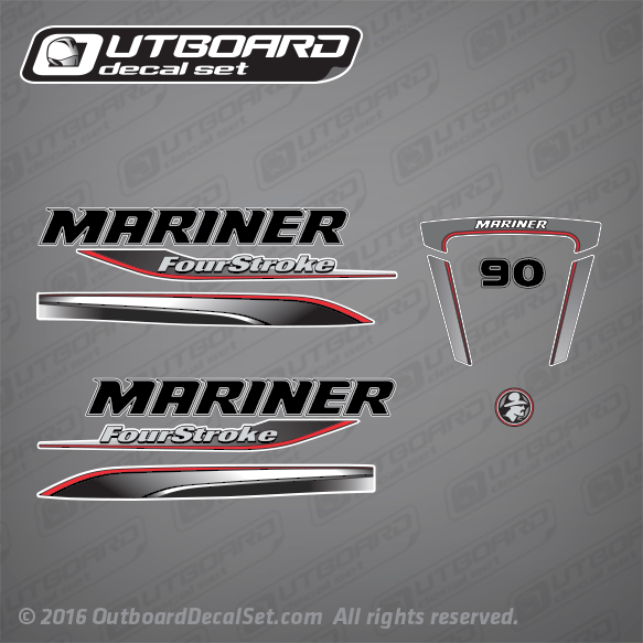 2014, 2015, 2016, 2017 Mariner 90 hp Fourstroke decal set 8M0088336, 8M0090833, 8M0091789, 8M0087995