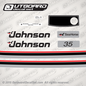1984 Johnson 35 hp Electric Starter decal set 0393969, 0329215, 0329203, 0393980, 0393981, 0394368