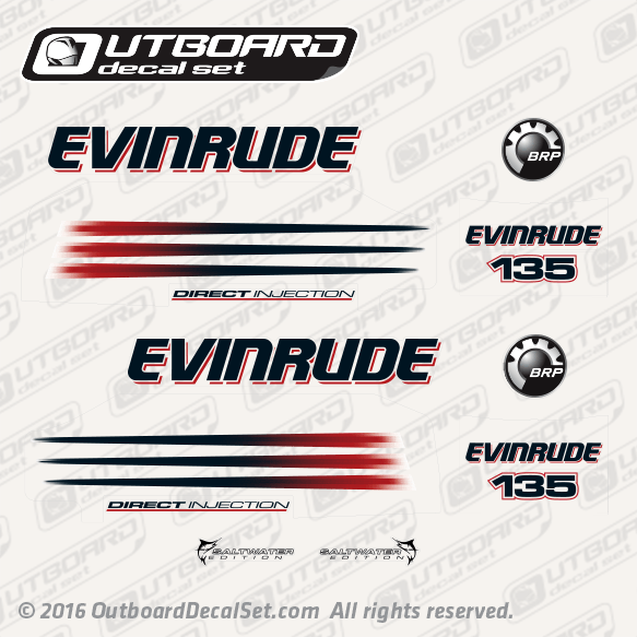 2006 Evinrude 135 hp Direct Injection decal set White models. 0352504, 0215288, 0215291, 0215292, 0215554, 0215294, 0215279, 0351222, 0351237 
