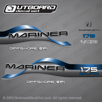 1996 1997 1998 Mariner 175 hp OFFSHORE EFI 2.5 LITRE Decal set Blue, 37-830164-2, 37-813037A97, 37-809705A97, 37-813037A96, 37-809705A96