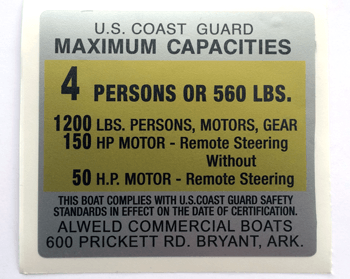 4.5X4 ALWELD COMMERCIAL BOATS - Boat Capacity Decal (SILVER)